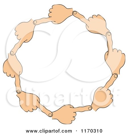 Cartoon of a Circle of Pointing Hands - Royalty Free Clipart by djart