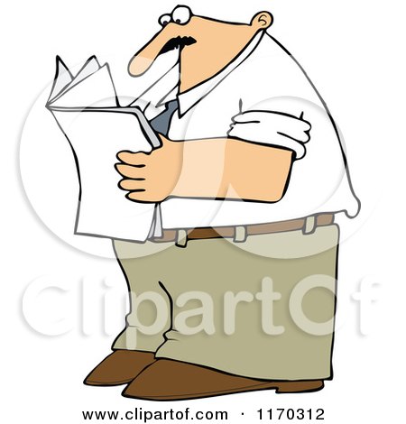 Cartoon of a Man Standing and Reading a Newspaper - Royalty Free Vector Clipart by djart