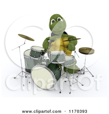 Clipart of a 3d Tortoise Playing the Drums - Royalty Free CGI Illustration by KJ Pargeter