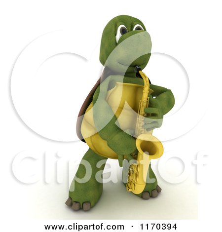Clipart of a 3d Musician Tortoise Playing a Saxophone - Royalty Free CGI Illustration by KJ Pargeter