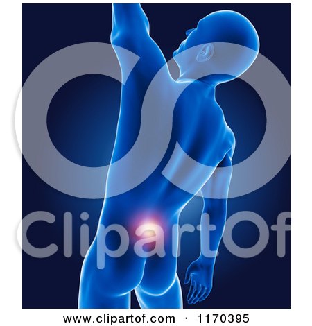 Clipart of a 3d Man with Highlighted Lower Back Pain - Royalty Free CGI Illustration by KJ Pargeter