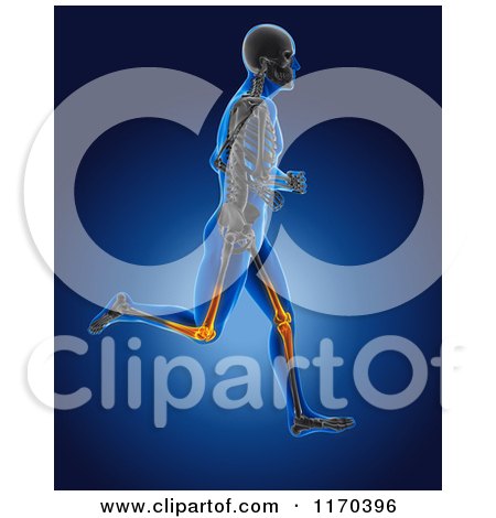 Clipart of a 3d Blue Man Running with Highlighted Knees - Royalty Free CGI Illustration by KJ Pargeter