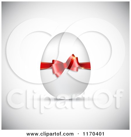 Clipart of a White Easter Egg with a Red Bow and Ribbon over Shading - Royalty Free Vector Illustration by KJ Pargeter