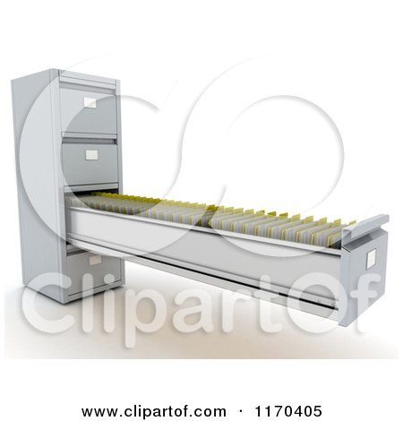 Clipart of a 3d Long Open Office Filing Cabinet Drawer - Royalty Free CGI Illustration by KJ Pargeter