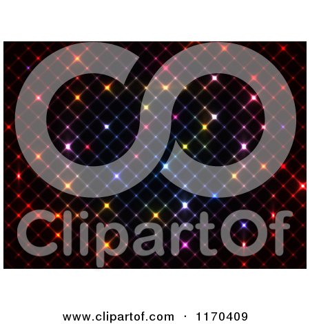 Clipart of a Black Diamond Patterened Background with Colorful Lights - Royalty Free Vector Illustration by KJ Pargeter