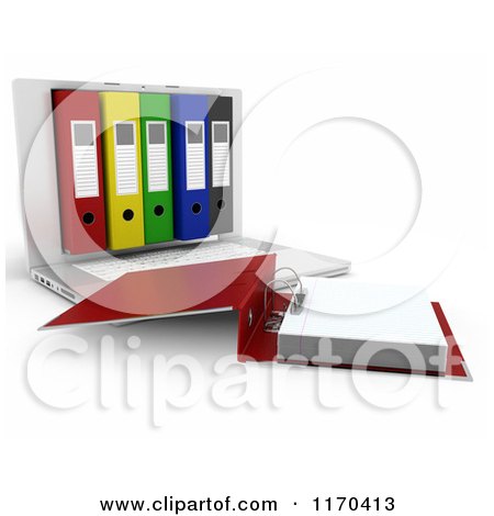 Clipart of a 3d Laptop Computer with Office Binders in the Screen - Royalty Free CGI Illustration by KJ Pargeter