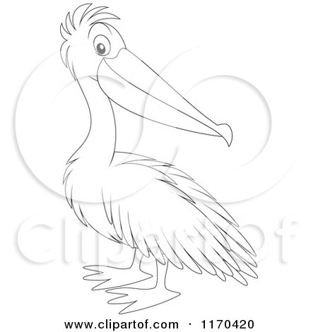 Cartoon of a Cute Outlined Pelican Bird - Royalty Free Vector Clipart by Alex Bannykh