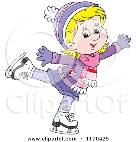 Cartoon of a Happy Blond Girl Ice Skating - Royalty Free Vector Clipart by Alex Bannykh