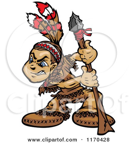 Cartoon of a Native American Indian Brave with a Spear - Royalty Free Vector Clipart by Chromaco