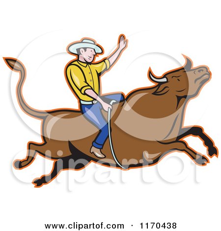 Clipart of a Cartoon Rodeo Cowboy on a Bull - Royalty Free Vector Illustration by patrimonio