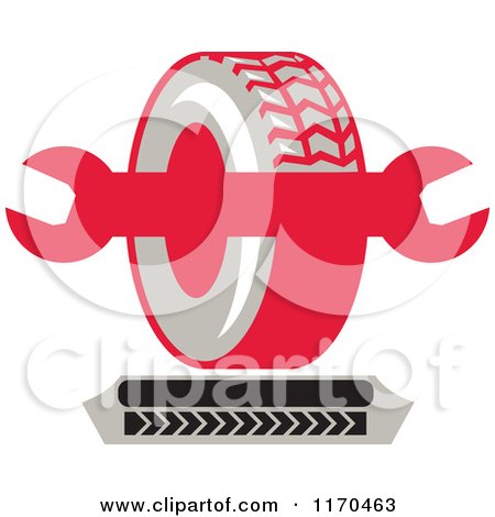 Clipart of a Tire and Spanner Wrench with Tread Marks - Royalty Free Vector Illustration by patrimonio