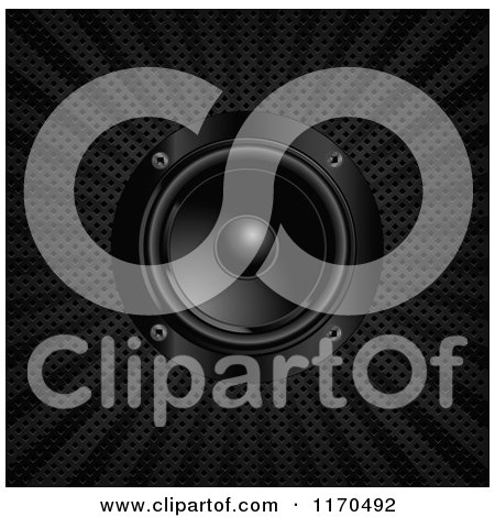 Clipart of a 3d Black Stereo Speaker on Metal Mesh with Rays - Royalty Free Vector Illustration by Pushkin