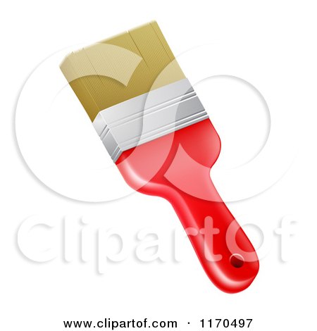 Cartoon of a Red Handled Paint Brush - Royalty Free Vector Clipart by AtStockIllustration