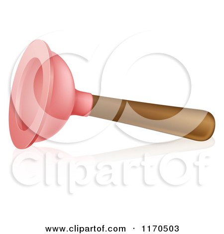 Cartoon of a Toilet Plunger on Its Side, with a Reflection - Royalty Free Vector Clipart by AtStockIllustration