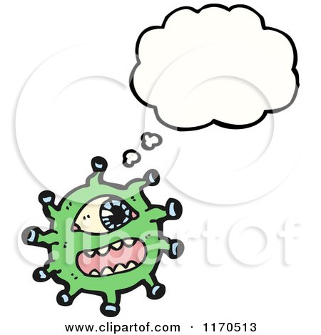 Clipart of a Creepy Green One-Eyed Germ Monster with Blank Thought Cloud - Royalty Free Stock Illustration by lineartestpilot