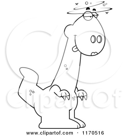 Cartoon Clipart Of A Drunk or Dumb Female Dinosaur - Vector Outlined Coloring Page by Cory Thoman
