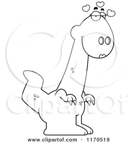 Cartoon Clipart Of A Loving Female Dinosaur - Vector Outlined Coloring Page by Cory Thoman