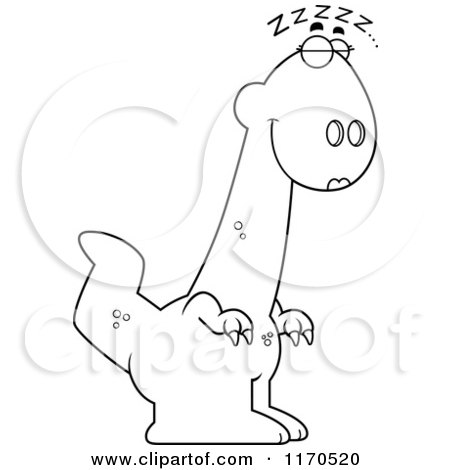 Cartoon Clipart Of A Sleeping Female Dinosaur - Vector Outlined Coloring Page by Cory Thoman