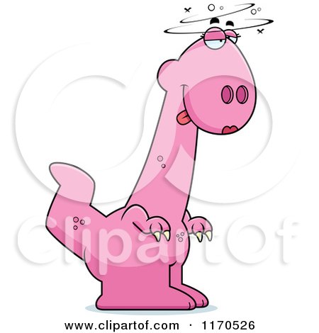 Cartoon of a Drunk or Dumb Pink Female Dinosaur - Royalty Free Vector Clipart by Cory Thoman