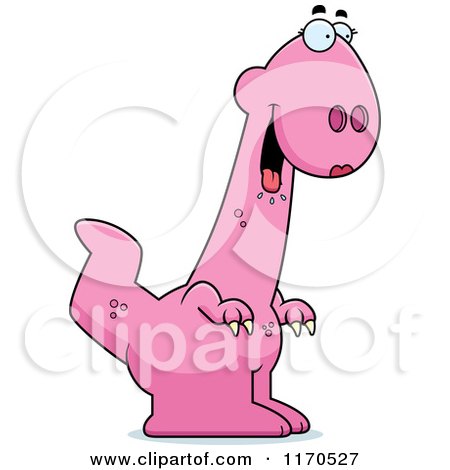 Cartoon of a Hungry Pink Female Dinosaur - Royalty Free Vector Clipart by Cory Thoman