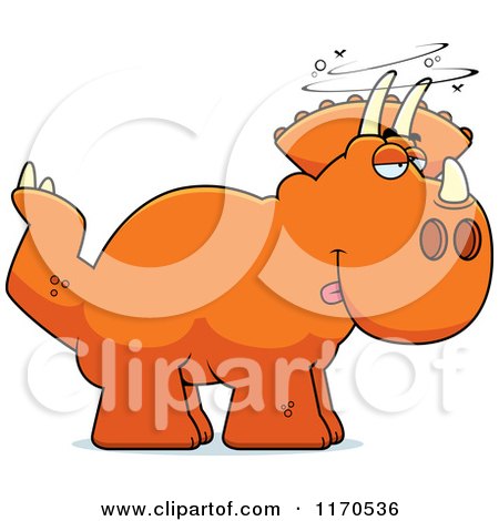Cartoon of a Drunk or Dumb Triceratops Dinosaur - Royalty Free Vector Clipart by Cory Thoman