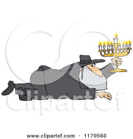 Cartoon of a Rabbi Man Crawling with a Menorah - Royalty Free Vector Clipart by djart