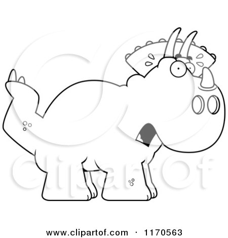 Cartoon Clipart Of A Frightened Triceratops Dinosaur - Vector Outlined Coloring Page by Cory Thoman