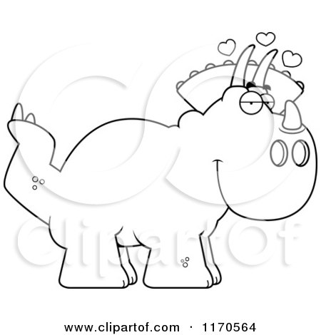 Cartoon Clipart Of A Loving Triceratops Dinosaur - Vector Outlined Coloring Page by Cory Thoman