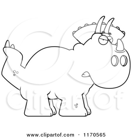 Cartoon Clipart Of A Mad Triceratops Dinosaur - Vector Outlined Coloring Page by Cory Thoman