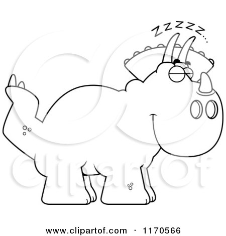 Cartoon Clipart Of A Sleeping Triceratops Dinosaur - Vector Outlined Coloring Page by Cory Thoman
