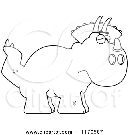 Cartoon Clipart Of A Depressed Triceratops Dinosaur - Vector Outlined Coloring Page by Cory Thoman