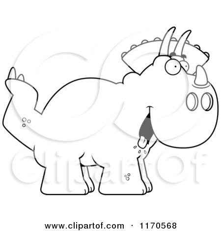 Cartoon Clipart Of A Hungry Triceratops Dinosaur - Vector Outlined Coloring Page by Cory Thoman