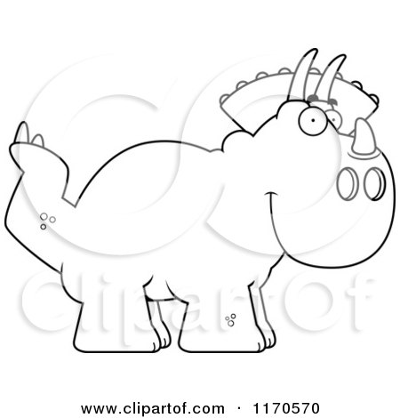 Cartoon Clipart Of A Happy Triceratops Dinosaur - Vector Outlined Coloring Page by Cory Thoman