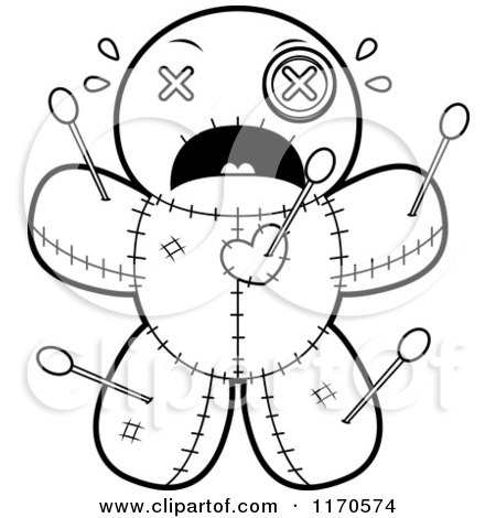 Cartoon Clipart Of A Scared Voo Doo Doll - Vector Outlined Coloring Page by Cory Thoman