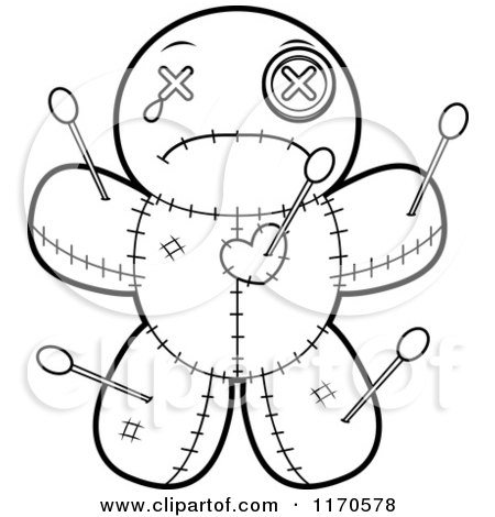 Cartoon Clipart Of A Depressed Voo Doo Doll - Vector Outlined Coloring Page by Cory Thoman
