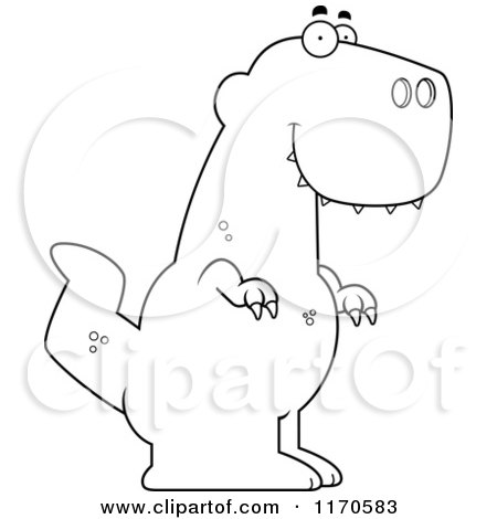 Cartoon Clipart Of A Happy Tyrannosaurus Rex Dinosaur - Vector Outlined Coloring Page by Cory Thoman