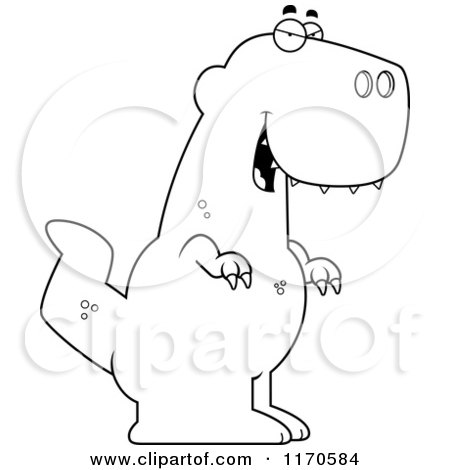 Cartoon Clipart Of A Sly Tyrannosaurus Rex Dinosaur - Vector Outlined Coloring Page by Cory Thoman