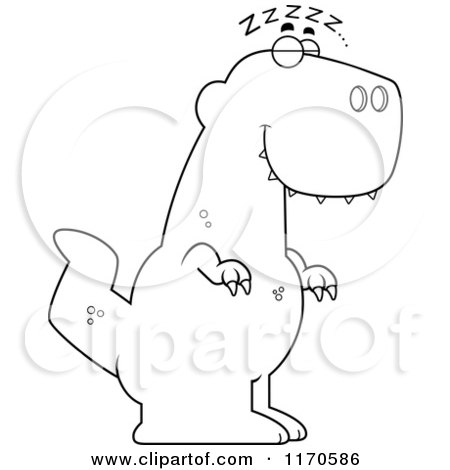 Cartoon Clipart Of A Sleeping Tyrannosaurus Rex Dinosaur - Vector Outlined Coloring Page by Cory Thoman