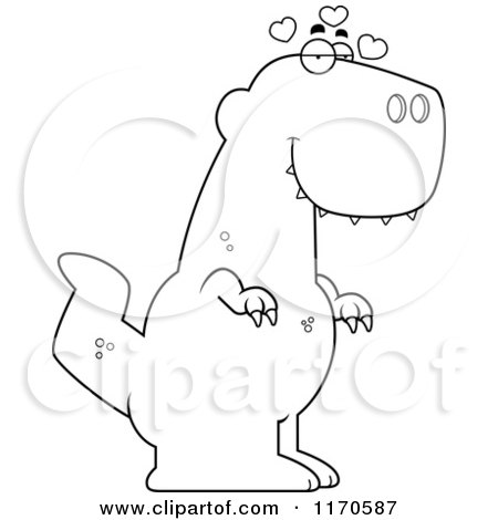 Cartoon Clipart Of A Loving Tyrannosaurus Rex Dinosaur - Vector Outlined Coloring Page by Cory Thoman