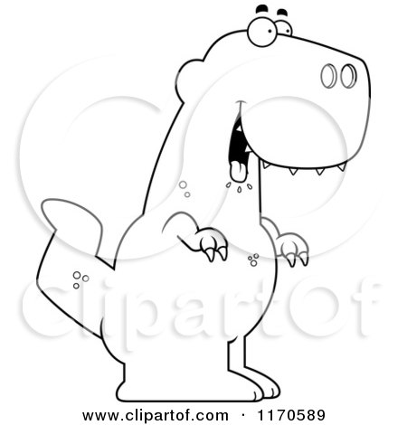 Cartoon Clipart Of A Hungry Tyrannosaurus Rex Dinosaur - Vector Outlined Coloring Page by Cory Thoman