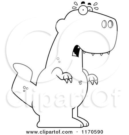 Cartoon Clipart Of A Frightened Tyrannosaurus Rex Dinosaur - Vector Outlined Coloring Page by Cory Thoman