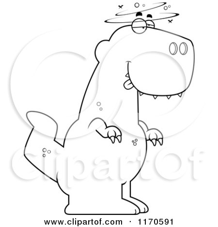 Cartoon Clipart Of A Drunk or Dumb Tyrannosaurus Rex Dinosaur - Vector Outlined Coloring Page by Cory Thoman