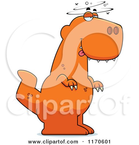 Cartoon of a Drunk or Dumb Tyrannosaurus Rex Dinosaur - Royalty Free Vector Clipart by Cory Thoman