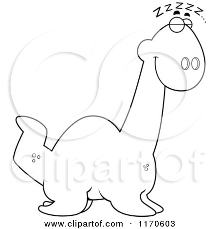 Cartoon Clipart Of A Sleeping Plesiosaur Dinosaur - Vector Outlined Coloring Page by Cory Thoman