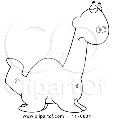 Cartoon Clipart Of A Depressed Plesiosaur Dinosaur - Vector Outlined Coloring Page by Cory Thoman