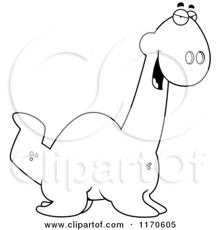 Cartoon Clipart Of A Sly Plesiosaur Dinosaur - Vector Outlined Coloring Page by Cory Thoman