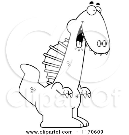 Cartoon Clipart Of A Hungry Spinosaurus Dinosaur - Vector Outlined Coloring Page by Cory Thoman