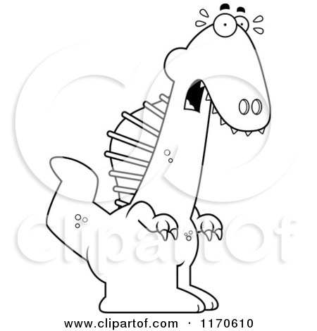 Cartoon Clipart Of A Frightened Spinosaurus Dinosaur - Vector Outlined Coloring Page by Cory Thoman