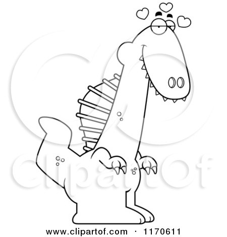 Cartoon Clipart Of A Loving Spinosaurus Dinosaur - Vector Outlined Coloring Page by Cory Thoman