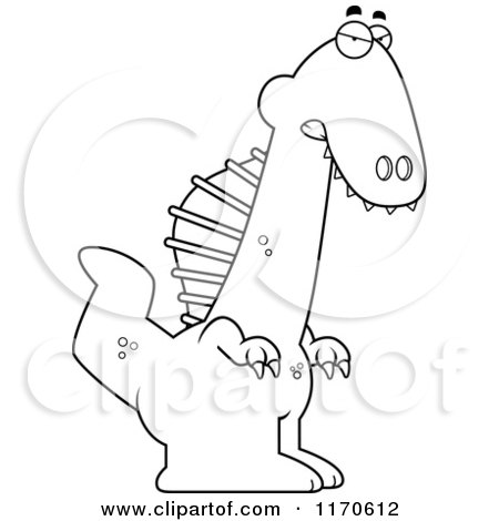 Cartoon Clipart Of A Mad Spinosaurus Dinosaur - Vector Outlined Coloring Page by Cory Thoman